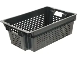 Ящик пластиковый перфорированный, 600x400x200 мм, 48 л, черный [102-1]
