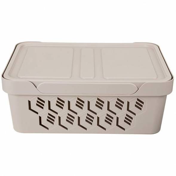 Ящик с крышкой универсальный Deluxe, 12л, светло-бежевый