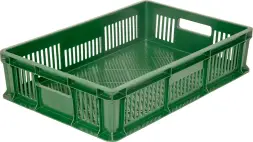 Ящик пластиковый перфорированный, 600×400×140 мм, 27 л, зелёный [705.01.01]