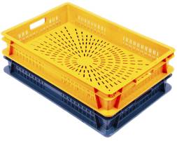 Ящик (евролоток) пластиковый штабелируемый, 600х400х100 мм, синий, перфорированный [600400100-0]