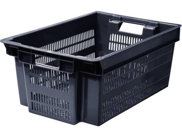 Ящик пластиковый с перфорированными стенками и дном, 600х400х250 мм, черный [125]