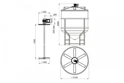 Емкость ЦКТ 5000 с патрубком 110 мм белый в обрешетке с лестницей с пищевой лопастной мешалкой