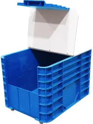 Ящик пластиковый сплошной с накладной крышкой, 710x500x455 мм, 122 л, синий [425 нк]